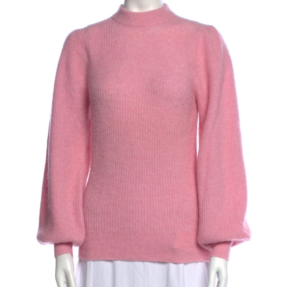 Ganni Wool Knit Puff-sleeve Sweater Pink